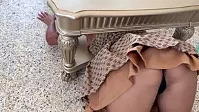 Milf Stepmom Stuck Under Table Gets Fucked by Horny Stepson