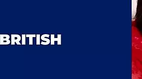 Hot British brunette in lingerie gives handjob and fucks lucky fan