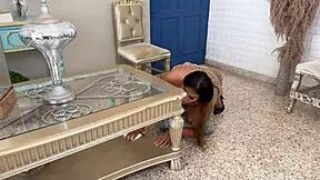 Milf Stepmom Stuck Under Table Gets Fucked by Horny Stepson