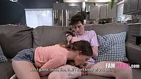 Stepsis tells her virgin step bro it better be me than a stranger on the road in taboo cowgirl pov blowjob.