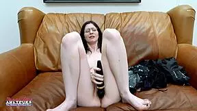 NERDY BRUNETTE HAZEL O'CONNOR DEEP FINGERS HER PUSSY AND SUCKS COCK