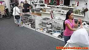 Pawnshop Teen Flashes Tits to Tease Customer! She Rides Him Hard in Missionary After.