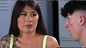 in the locker room, step siblings explore their desires in a foursome