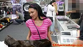 Pawnshop Teen Flashes Tits to Tease Customer! She Rides Him Hard in Missionary After.