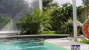 colombian stepsister with perfect pussy teases me, excited by my dwarf size.