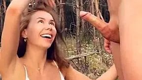 Come on, suck my dick deep and let's fuck hard in the woods like horny amateurs.