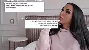 black angel licks and rides step-brother's cock in tight pussy cowgirl for content creation