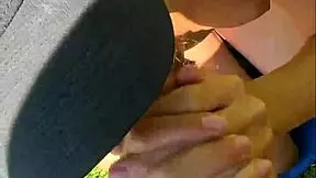 Teen babe gives deepthroat blowjob outdoors after yoga in pov with cumshot on tits