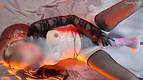 Cum covered girl moans and cums from huge loads