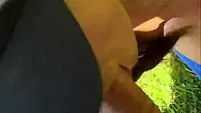 Teen babe gives deepthroat blowjob outdoors after yoga in pov with cumshot on tits