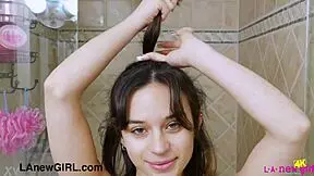 Did this teen brunette model just take a shower before her casting interview with stepmom?