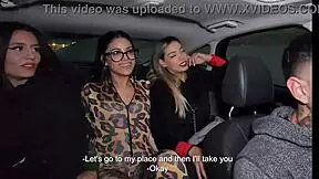 Uber driver gets lucky and handles three petite girls in outdoor public ride