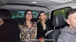 Uber driver gets lucky and handles three petite girls in outdoor public ride