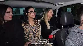 Uber driver gets lucky and handles three petite girls in outdoor public ride