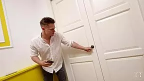 Teen 18+ bitch in horse mask joins threesome for face fucking and creampie with monster cock