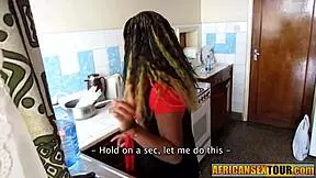 Amateur black teen hints at enjoying interracial blowjob with monster cock friend