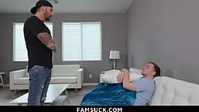 Stepsis practicing blowjob on stepbro gets caught and fucked by stepdad 😏