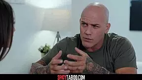 the stepfather talks to his brunette stepdaughter about family stuff