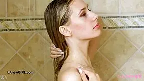 uh, this stunning golden-haired model, like, took a shower after the photoshoot with daddy on the sofa...