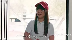 two hot tall lesbians dominate and fuck their petite delivery girl river lynn