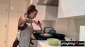 Inked Milf Joanna Angel Dildoing Hungry Pussy In Kitchen!