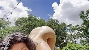 dakota marr stretches and flashes naked during outdoor workout session