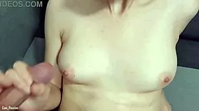 Amateur teen couple enjoys natural tits in handjob video