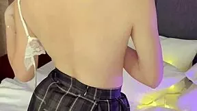 Small 19yo Asian teen 18+ plays with herself using toys in a hotel room