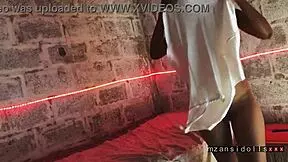 Ebony babe in dress gives blowjob, fingers pussy with vibrator