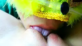 Pretty young student moans as pussy gets licked, mouth wide open.