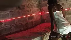 Ebony babe in dress gives blowjob, fingers pussy with vibrator