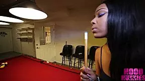 Petite black teen Blumere gets fucked on the pool table by a green eye stud