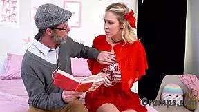 My step granddaughter dresses as little red riding hood slut. She rides my old cock in lingerie while acting out taboo old and young fantasy.