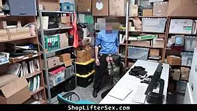 Lp officer threatened the caught shoplifter with punishment but she took rough asian doggystyle and cowgirl riding in the office garage.