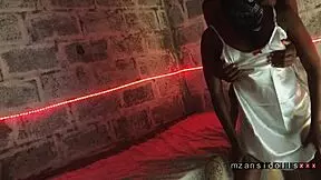 Ebony babe in dress gives blowjob, fingers pussy with vibrator