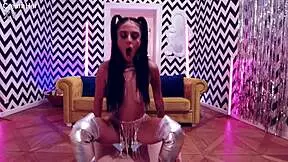 Petite brunette lets lucky stud pound her tight pussy and cum inside