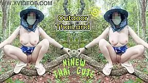 Amateur thai villagers engage in passionate sex in the forest public area during roleplay