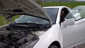 Gave myself to stranger who fixed car on highway in creampie missionary fuck