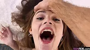 Juniper Ren begs for throat fucking hard in sloppy doggy blowjob.