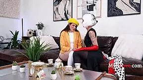 Charlie and Aubree Valentine in playful lesbian puppy love shove