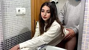 My landlord comes for rent while boyfriend's in kitchen and quickly fucks me in bathroom 😈