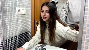 My landlord comes for rent while boyfriend's in kitchen and quickly fucks me in bathroom 😈