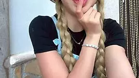 cute blonde girl rubs clit and squirts in stepdad's public garden