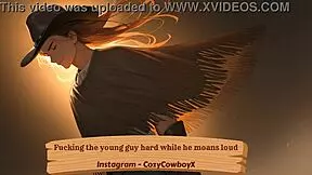 Fucking the young guy hard while he moans loud