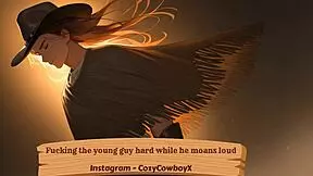 Fucking the young guy hard while he moans loud