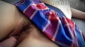 I fucked her hairy pussy so hard, creampied the dirty teen close up.