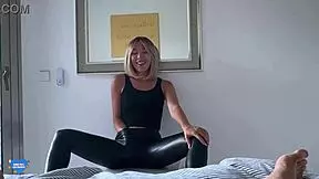 Milf In Leather Masturbates, Sucks, Then Gets Fucked With Creampie Riding Her Big Pussy