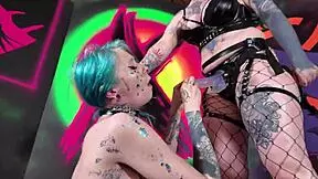 At the college party, the skinny European submissive begs her mistress for a rough strapon fuck