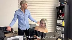 I love how this hot secretary Milan Rodriguez fucks her co-worker hard in the office cumming on his glasses