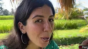 Ready for a cumwalk in a public cafe? Eating pasta carbonara with sperm on her face.
